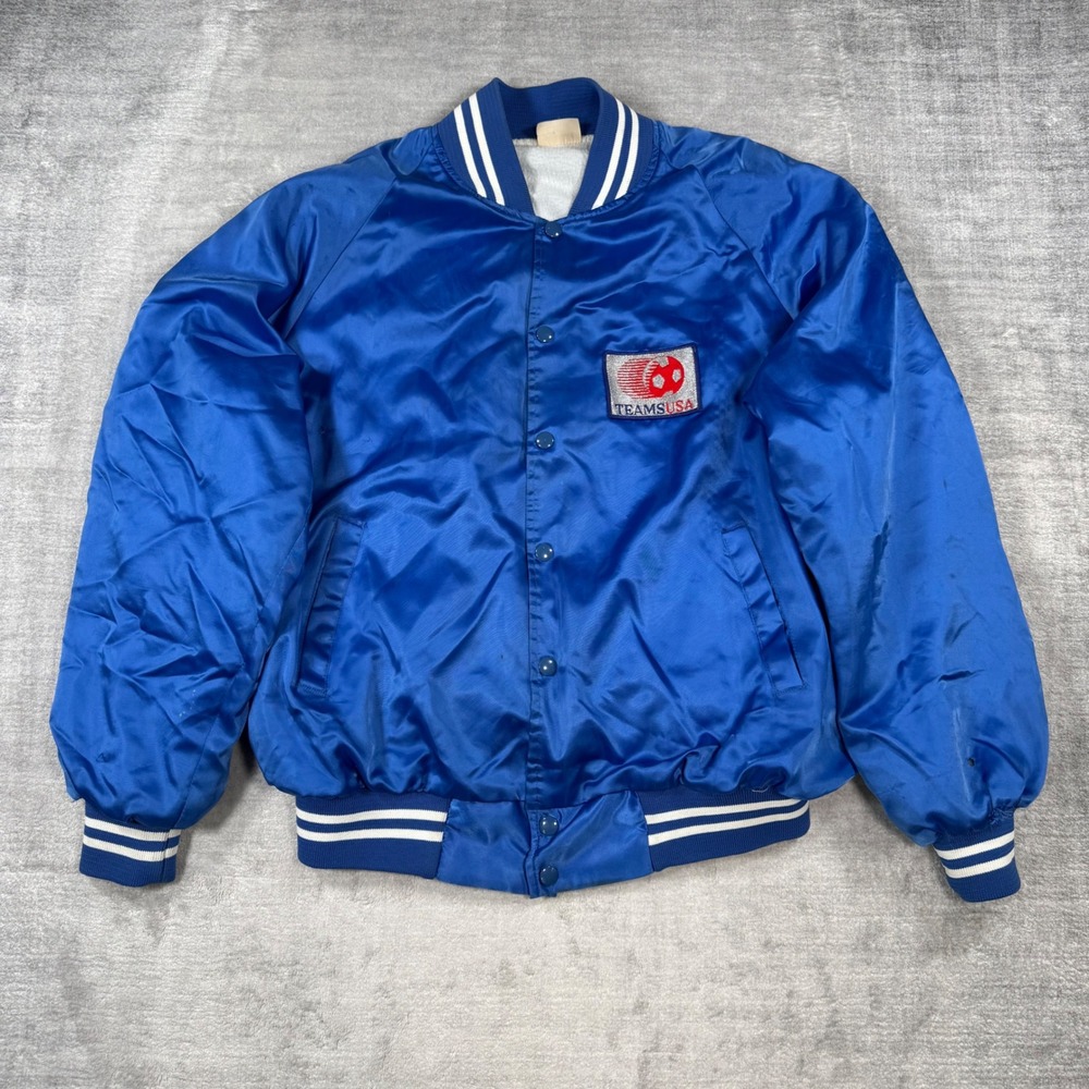 Team USA Soccer Jacket Mens XL Blue Vintage 80s World Cup Satin Bomber